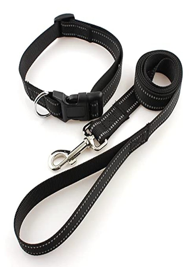 Petlicious & More® Reflective Dog Collar Leash Set | Medium Dog Collar Leash Set | Large Dog Collar Leash Set Adjustable Collar Leash Set (Color - Black) - Image 1