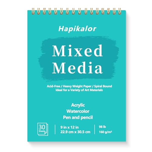 Hapikalor Sketch Book Mixed Media Pad - 9" x 12" Top Spiral Bound Sketch Pad, 30 Sheets 98lb/160gsm Acid-Free Drawing Paper, Light Watercolor Sketchbook for Drawing, Sketching, Painting, Art Supplies - Image 1