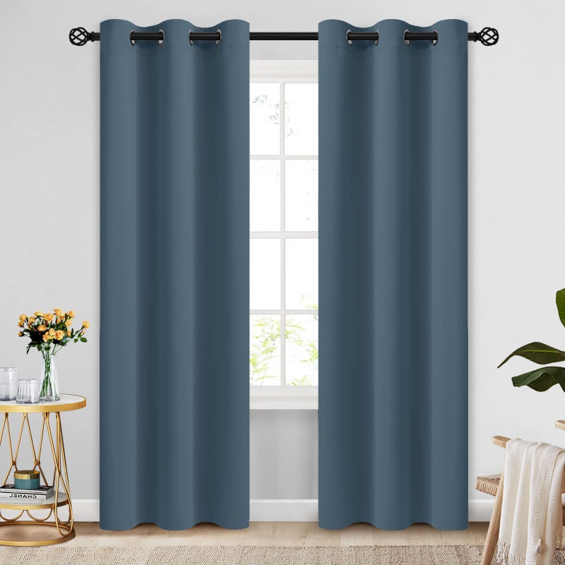 COSVIYA Curtains 84 inch Length 2 Panels Grommet Room Darkening Thick Polyester Light Blocking Insulated Thermal Window Stone Blue Curtain Drapes for Bedroom/Living Room 42x84 inches - Image 1