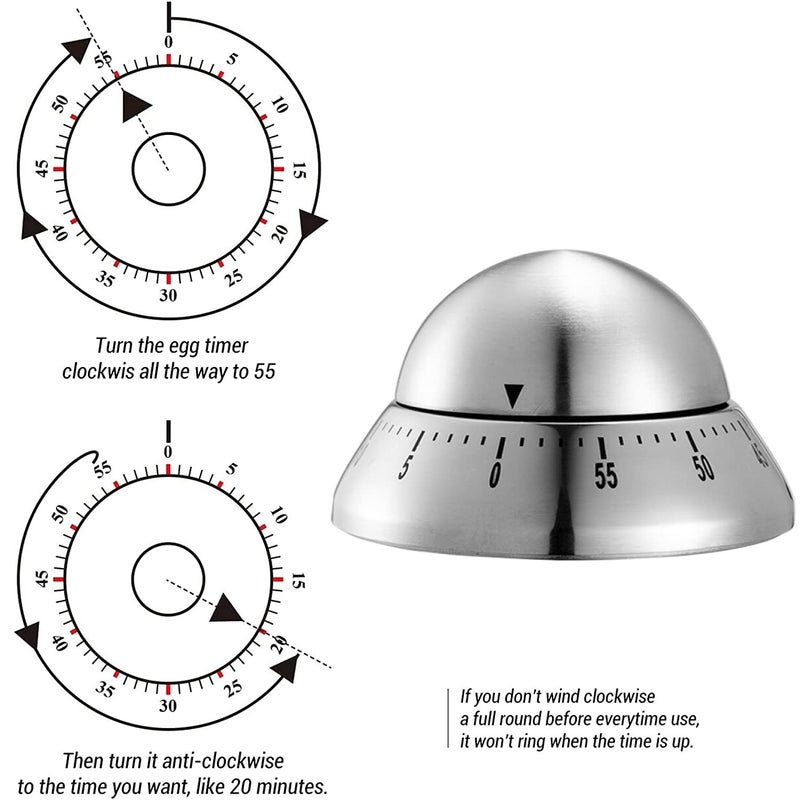 Mockery Mockery 60 Minute Kitchen Cook Cooking Timer SAUCHER Shaped Stainless Steel Cooking Timer Loud Ring Countdown Timers Kitchen Baking Cooking Steaming Manual Portable Timer Mechanical Alarm Timer  - Image 3