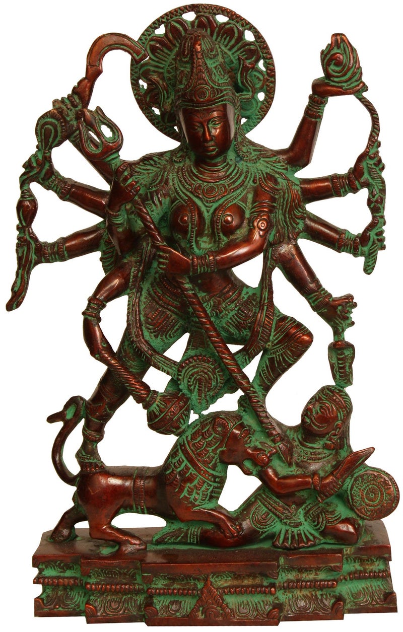 Aone Metal Brass Mahishasur Mardini Mother Goddess Durga (Multicolour, Standard, Height 11.5 Inch) - Image 4