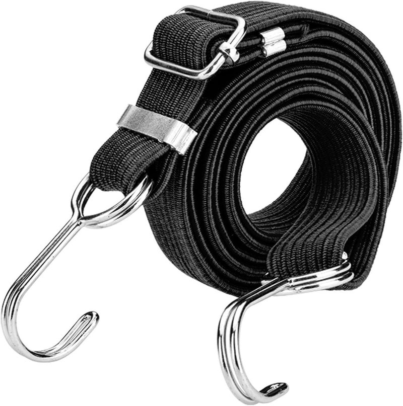 كلاراكو حبال مطاطية مسطحة قابلة للتعديل مع خطافات، أحزمة لاتكس فاخرة شديدة التحمل مع خطافات، أبازيم قابلة للتعديل، حبل مطاطي للأمتعة - أسود 1 متر - Image 1