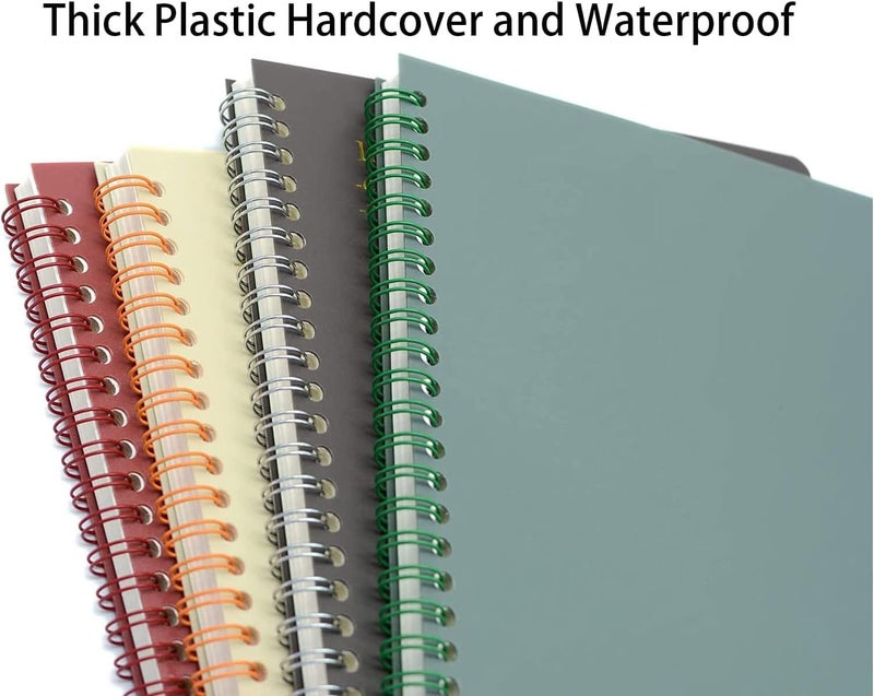 KASTWAVE Spiral Notebooks, 4 Pack, 4-Subject, College Ruled Paper, A5 8.3x5.9inch Thick Plastic Hardcover 80 Sheets for Study and Notes (Red, Brown, Green, Beige) - Image 3