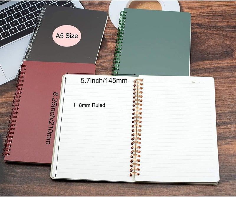KASTWAVE Spiral Notebooks, 4 Pack, 4-Subject, College Ruled Paper, A5 8.3x5.9inch Thick Plastic Hardcover 80 Sheets for Study and Notes (Red, Brown, Green, Beige) - Image 2