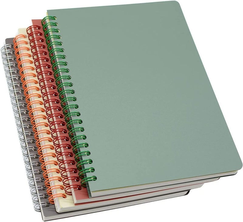 KASTWAVE Spiral Notebooks, 4 Pack, 4-Subject, College Ruled Paper, A5 8.3x5.9inch Thick Plastic Hardcover 80 Sheets for Study and Notes (Red, Brown, Green, Beige) - Image 1