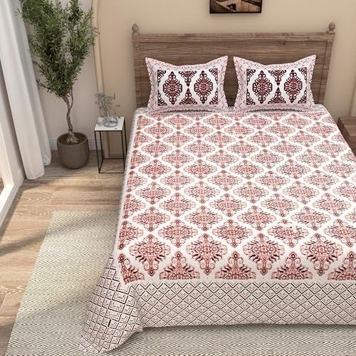 EasyGoods® 240 TC Pure Cotton Bedsheet for Double Bed, King & Queen Size Bed, Jaipuri Rajasthani Design with 2 Pillow Covers, Extra Soft & Wrinkle Free, 90 x 103 inches, Maroon (Monarch02) - Image 2