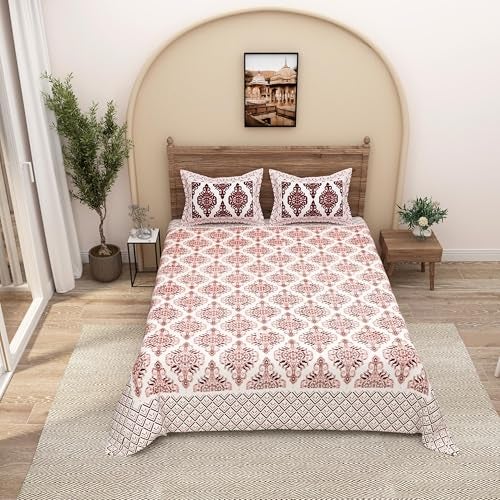 EasyGoods® 240 TC Pure Cotton Bedsheet for Double Bed, King & Queen Size Bed, Jaipuri Rajasthani Design with 2 Pillow Covers, Extra Soft & Wrinkle Free, 90 x 103 inches, Maroon (Monarch02) - Image 1