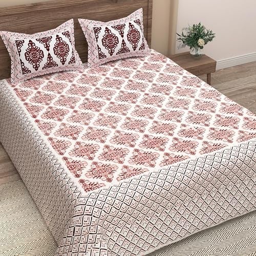 EasyGoods® 240 TC Pure Cotton Bedsheet for Double Bed, King & Queen Size Bed, Jaipuri Rajasthani Design with 2 Pillow Covers, Extra Soft & Wrinkle Free, 90 x 103 inches, Maroon (Monarch02) - Image 3