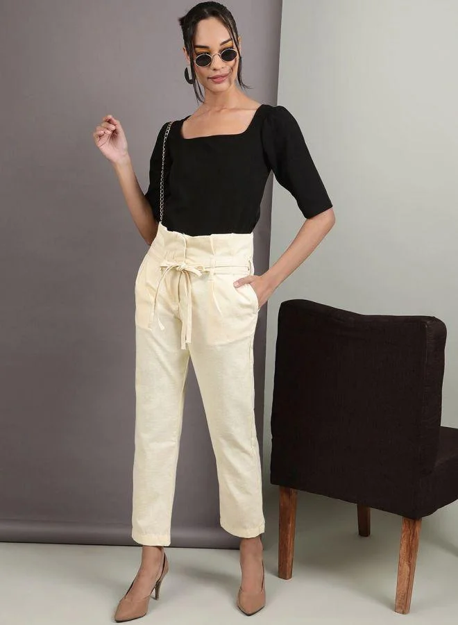 Women Straight Fit Solid High-Rise Trousers