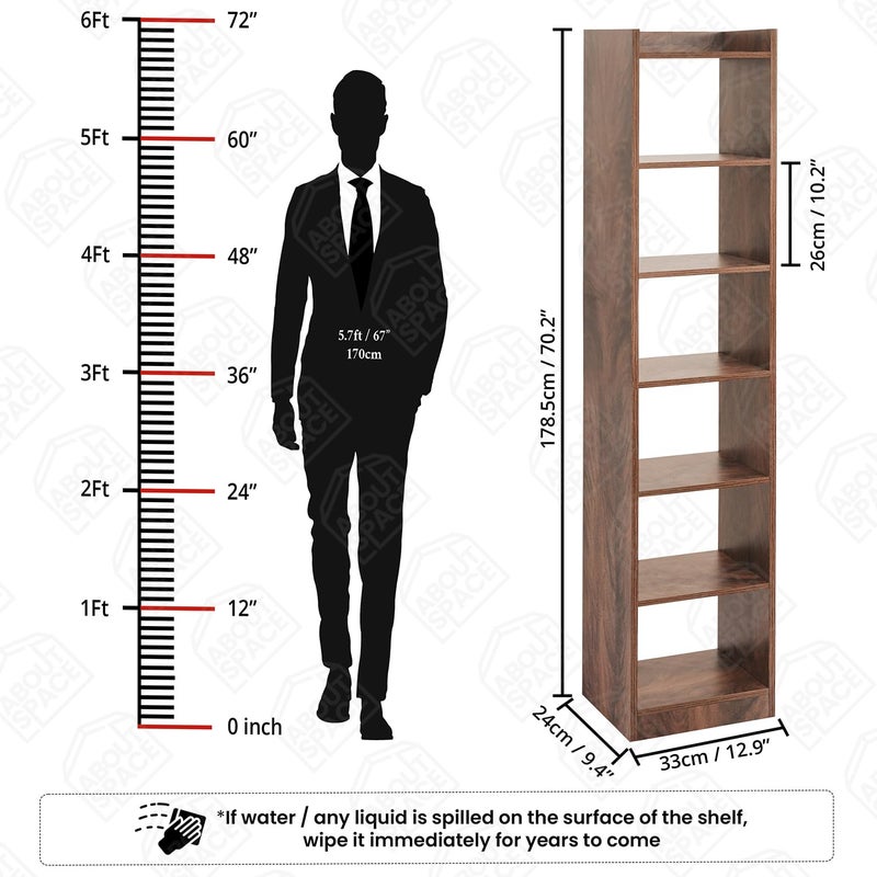 ABOUT SPACE Book Shelf for Home - 6 Tier Cube Book Shelves, Engineered Wood Book Rack for Study Room, Book Organizer Stand for Library, Bedroom, Living Room, Office (L 33 x B 24 x H 178.5cm -Walnut) - Image 2
