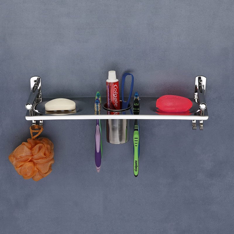 iSTAR Stainless Steel Multipurpose Use Bathroom Organizer Bathroom Shelf Rack with Double Soap Dish and Tumbler Holder Soap Holder Bathroom Accessories (5X15 Inch Long) - Image 3