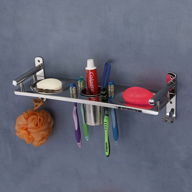 iSTAR Stainless Steel Multipurpose Use Bathroom Organizer Bathroom Shelf Rack with Double Soap Dish and Tumbler Holder Soap Holder Bathroom Accessories (5X15 Inch Long) - Image 2