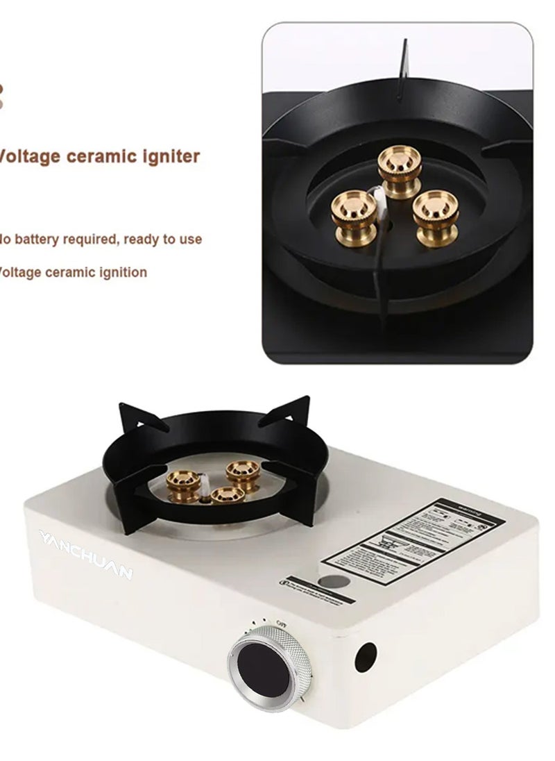 Generic Portable Windproof Camping Gas Stove| Extra High Output Single Burner Butane Stove with Electronic Ignition & Sturdy Carrying Case for Outdoor Cooking, BBQ, Hiking, Fishing & Picnic (White)  - Image 1