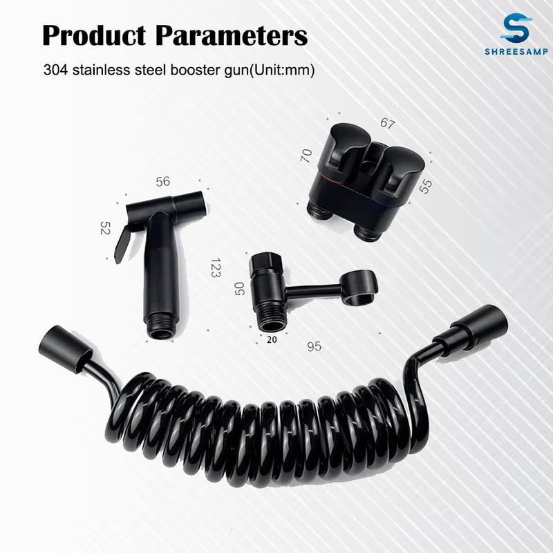 SHREESAMP Sanitary Faucet Black Matle Finish Type Health Faucet Set Hand Held Bidet 1In2Out Dual Cleaning The Toilet Washing Kit Bathroom Corners Sprayer Mini Shower Tap 265x215x8 CM - Image 4