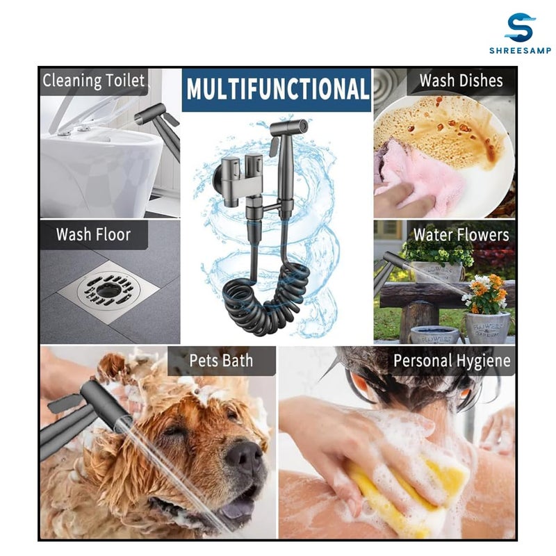 SHREESAMP Sanitary Faucet Black Matle Finish Type Health Faucet Set Hand Held Bidet 1In2Out Dual Cleaning The Toilet Washing Kit Bathroom Corners Sprayer Mini Shower Tap 265x215x8 CM - Image 3