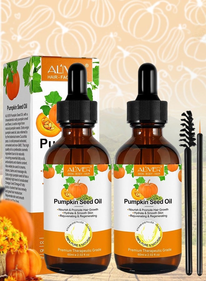 ALIVER 2 Pcs Pumpkin Seed Oil for Skin and Hair Growth Organic 100% Pure RAW Cold Pressed Pumpkin Seed Oil for Anti Aging Wrinkle Massage Oil Hair and Scalp Care Vitamin E Oil for Skin and Hair - Image 1