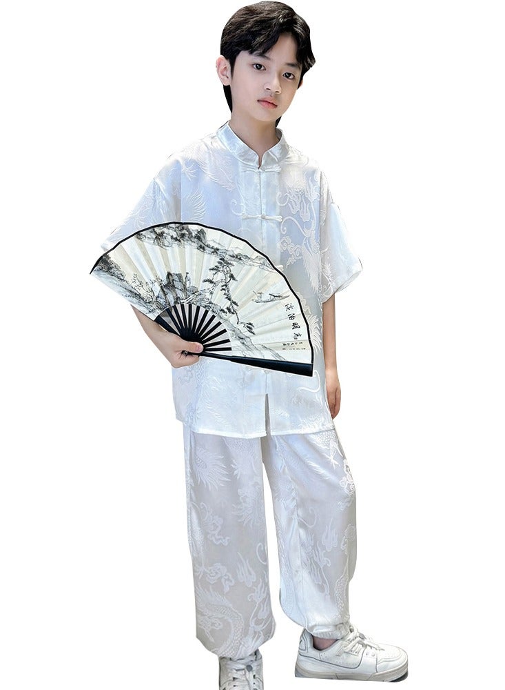 LiangSanZhi Boys' Hanfu Summer Set, Ancient-style Tang Suit Outfit for Kids, Anti-Mosquito Pants Two-Piece Set, Chinese Traditional Clothing for Boys  - Image 1