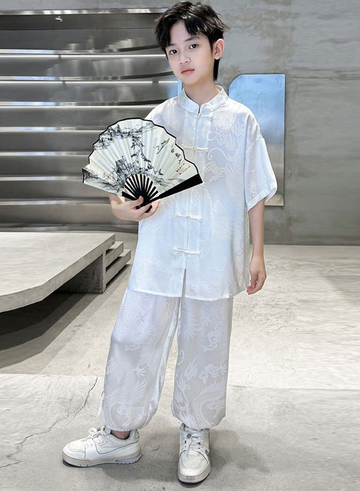 LiangSanZhi Boys' Hanfu Summer Set, Ancient-style Tang Suit Outfit for Kids, Anti-Mosquito Pants Two-Piece Set, Chinese Traditional Clothing for Boys  - Image 4