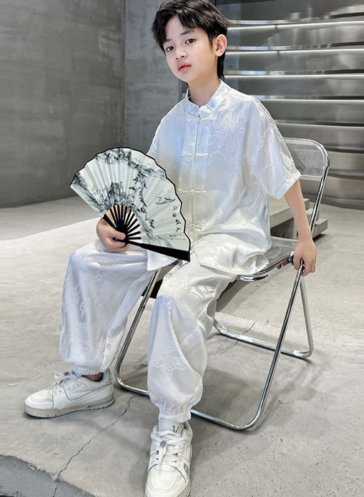 LiangSanZhi Boys' Hanfu Summer Set, Ancient-style Tang Suit Outfit for Kids, Anti-Mosquito Pants Two-Piece Set, Chinese Traditional Clothing for Boys  - Image 5