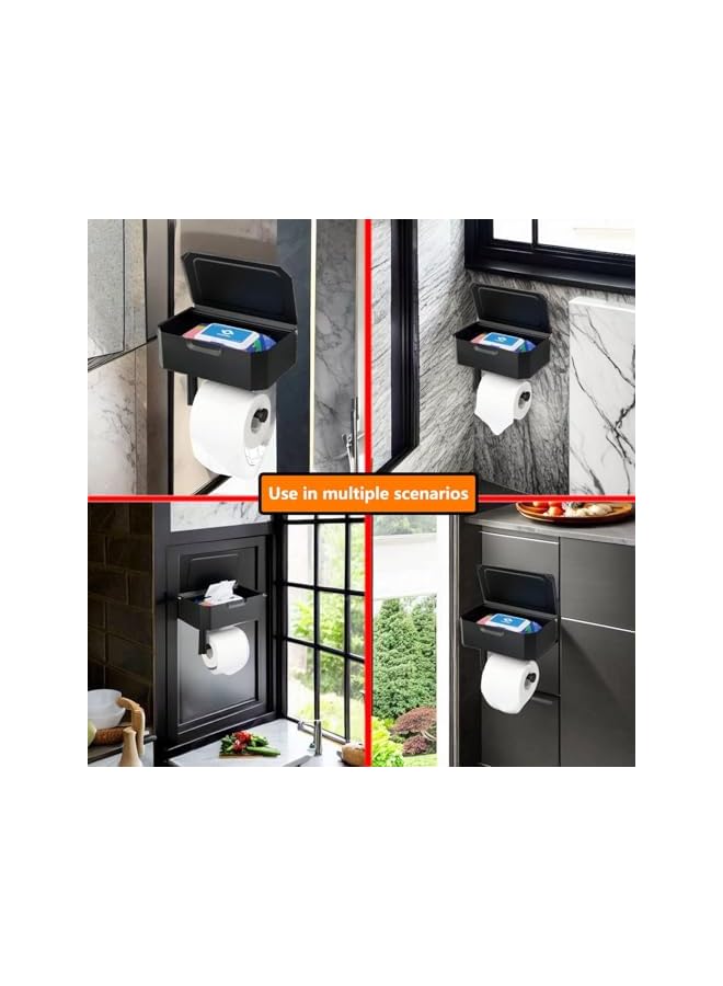 S-TOP Wall Mounted Toilet Paper Holder with Shelf, SUS304 Stainless Steel Toilet Paper Storage Box, Adhesive/Screws Installation for Bathroom Tissue & Wipes Holder - Image 4