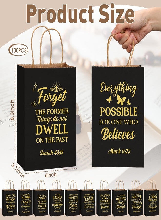 Chiisong 100 Pcs Christian Gift Bags, Fathers Day Religious Bible Verse Treat Bags with Handles Inspirational Church Scripture Bag for Women Wedding Baptism Birthday Party Favor(Black and Gold - Image 2