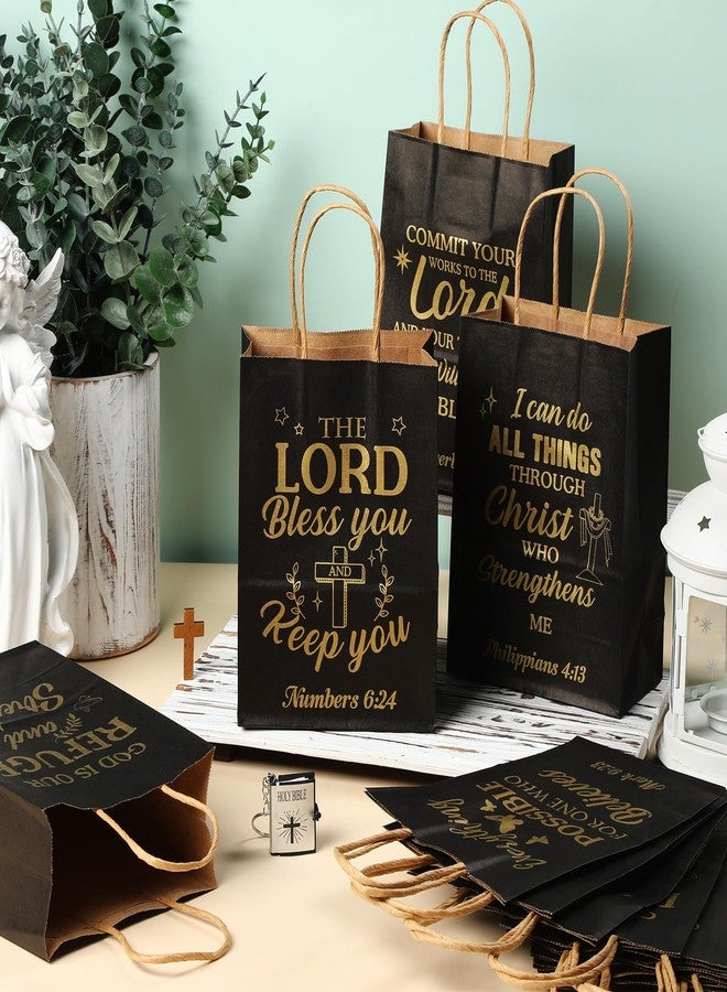 Chiisong 100 Pcs Christian Gift Bags, Fathers Day Religious Bible Verse Treat Bags with Handles Inspirational Church Scripture Bag for Women Wedding Baptism Birthday Party Favor(Black and Gold - Image 5