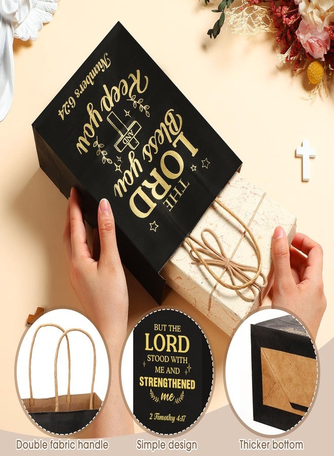 Chiisong 100 Pcs Christian Gift Bags, Fathers Day Religious Bible Verse Treat Bags with Handles Inspirational Church Scripture Bag for Women Wedding Baptism Birthday Party Favor(Black and Gold - Image 3
