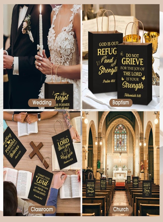 Chiisong 100 Pcs Christian Gift Bags, Fathers Day Religious Bible Verse Treat Bags with Handles Inspirational Church Scripture Bag for Women Wedding Baptism Birthday Party Favor(Black and Gold - Image 4
