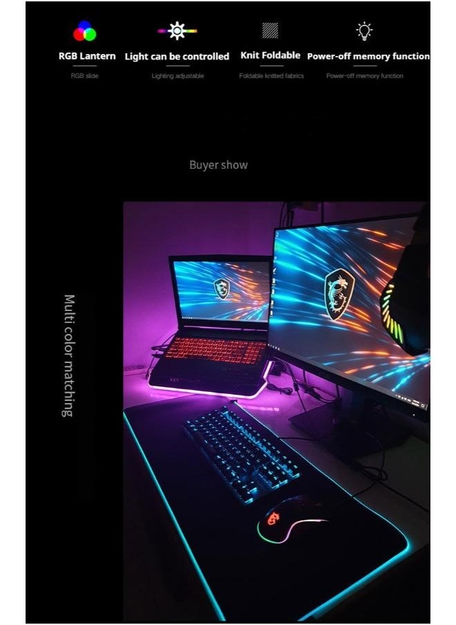 Gaming Mouse Pad, Extra Large Soft Led Extended Mouse Pad (10 Lighting Modes), Anti-Slip Rubber Base Computer Keyboard Mat, Black, 400*900*4mm