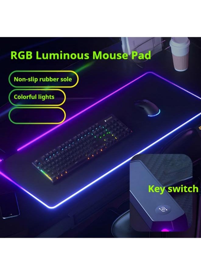 Gaming Mouse Pad, Extra Large Soft Led Extended Mouse Pad (10 Lighting Modes), Anti-Slip Rubber Base Computer Keyboard Mat, Black, 400*900*4mm