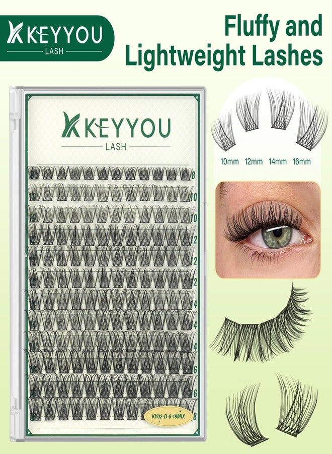 KEYYOULASH Lash Clusters Natural Wispy 144pcs Eyelash Clusters D Curl Thin Band Lashes Clusters for Beginner DIY Fluffy Eyelash Extensions at Home(KY02-8-18MIX) - Image 3