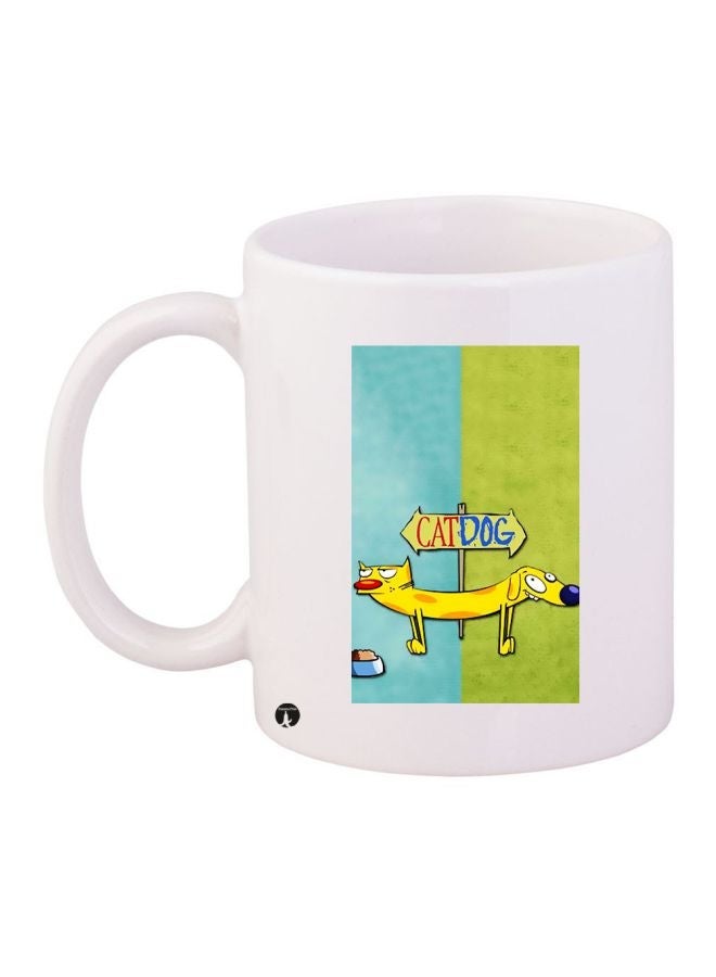 Catdog Printed Coffee Mug White/Green/Blue 11ounce