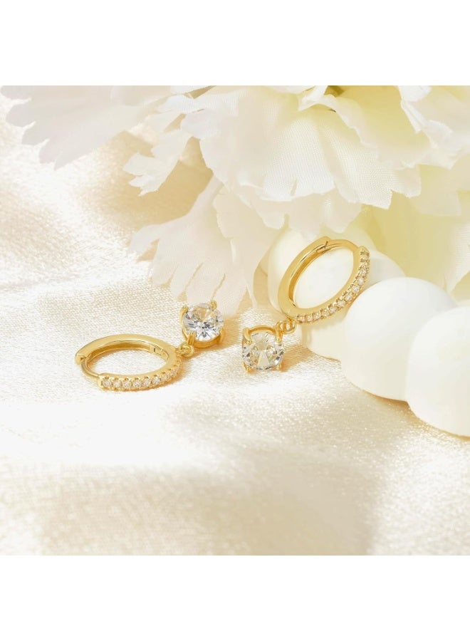 Julia Store 21K Gold Plated Metal Aesthetic Exquisite Luxury Elegant Dainty Cute Trendy Delicate Modern Hypoallergenic Small Loop Dangling Charm Cubic Zirconia Hoop Earrings Jewelry Gifts for Women - Image 5