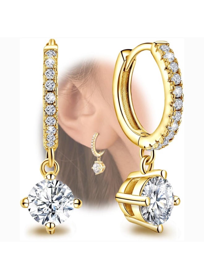 Julia Store 21K Gold Plated Metal Aesthetic Exquisite Luxury Elegant Dainty Cute Trendy Delicate Modern Hypoallergenic Small Loop Dangling Charm Cubic Zirconia Hoop Earrings Jewelry Gifts for Women - Image 1