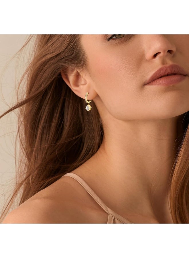 Julia Store 21K Gold Plated Metal Aesthetic Exquisite Luxury Elegant Dainty Cute Trendy Delicate Modern Hypoallergenic Small Loop Dangling Charm Cubic Zirconia Hoop Earrings Jewelry Gifts for Women - Image 3
