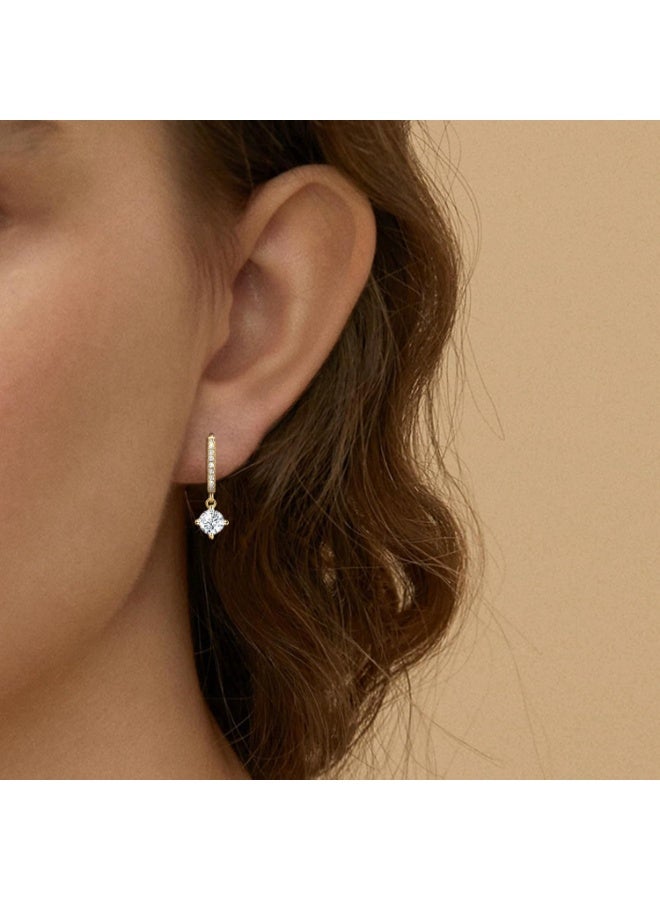 Julia Store 21K Gold Plated Metal Aesthetic Exquisite Luxury Elegant Dainty Cute Trendy Delicate Modern Hypoallergenic Small Loop Dangling Charm Cubic Zirconia Hoop Earrings Jewelry Gifts for Women - Image 2