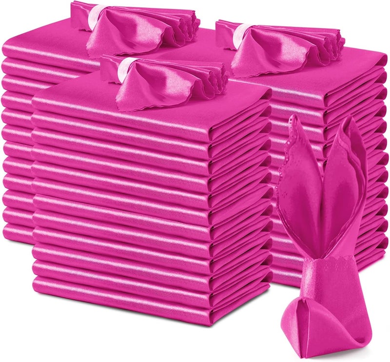 VACVELT Hot Pink SatinNapkins (100 Pack) 17x17 Inch Wedding Napkins, Scalloped Elegant Dinner Square Table Napkins for Restaurant Banquet Party - Image 1