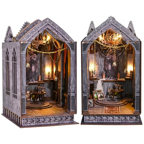 Spilay DIY Book Nook Kits for Adults Quiet Night Prayer Book Nook with LED Light 3D Wooden Puzzle DIY Miniature Dollhouse Kit Creative Bookshelf DecorUnique Gift for Teens Book Lovers - Image 1
