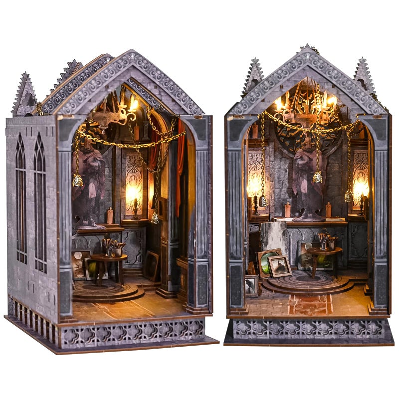 Spilay DIY Book Nook Kits for Adults Quiet Night Prayer Book Nook with LED Light 3D Wooden Puzzle DIY Miniature Dollhouse Kit Creative Bookshelf DecorUnique Gift for Teens Book Lovers - Image 2