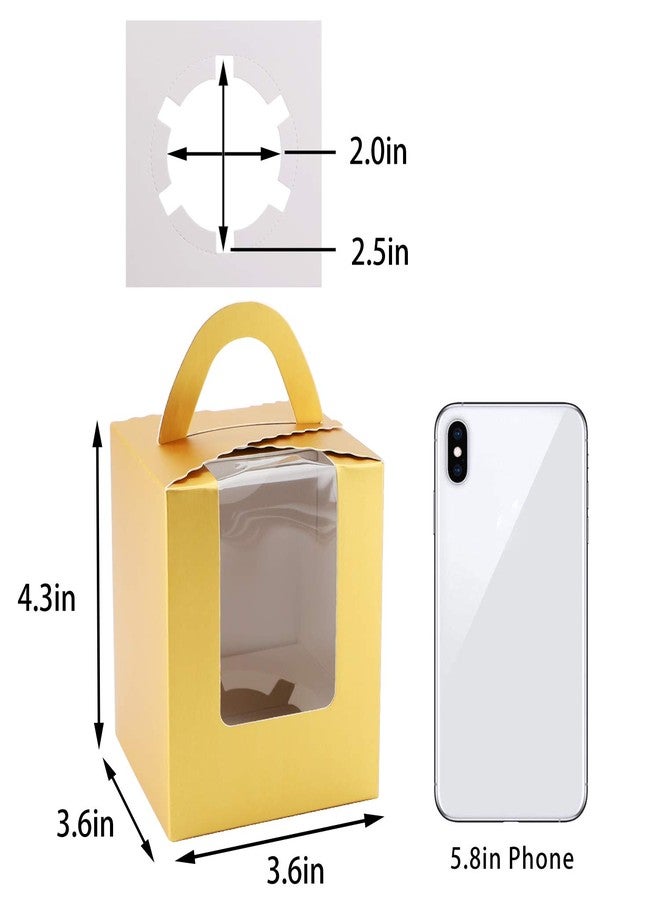 EUSOAR Gold Individual Cupcake Carriers, 50pcs 3.6"x 3.6"x 4.3" Single Disposable Paper Cupcake Boxes, Cupcake to go Gift Boxes with Window Handle, for Wedding Birthday Party Candy Favor - Image 2