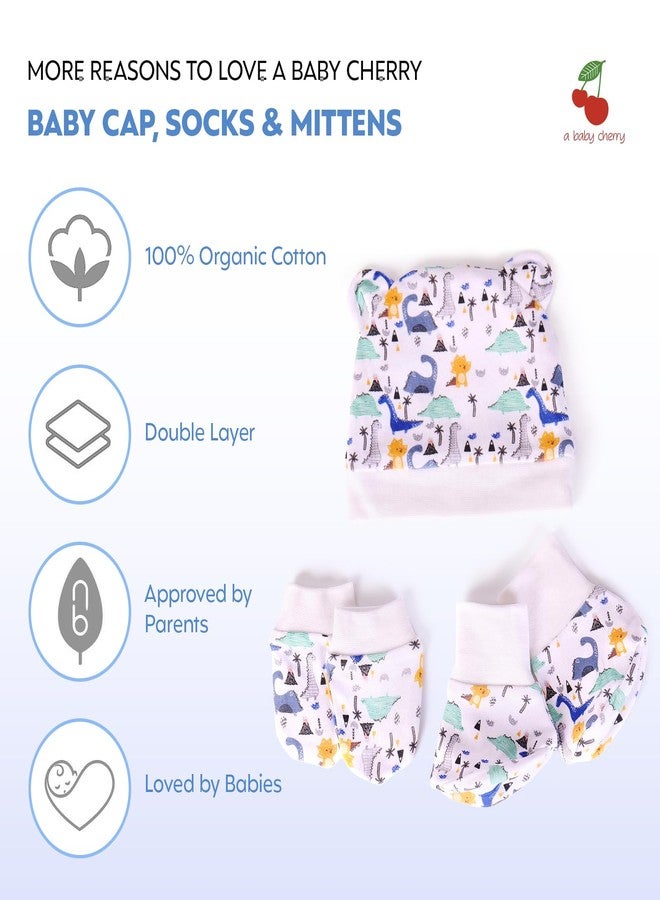 a baby cherry 100% Organic Cotton Baby Caps for Born 0-3 Months | Cap Mittens and Booties Set for New Born Baby | Soft & Comfortable Unisex Baby Accessories for Boys & Girls| set of 2 - Image 2