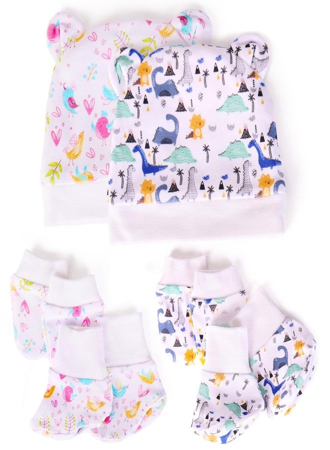 a baby cherry 100% Organic Cotton Baby Caps for Born 0-3 Months | Cap Mittens and Booties Set for New Born Baby | Soft & Comfortable Unisex Baby Accessories for Boys & Girls| set of 2 - Image 1