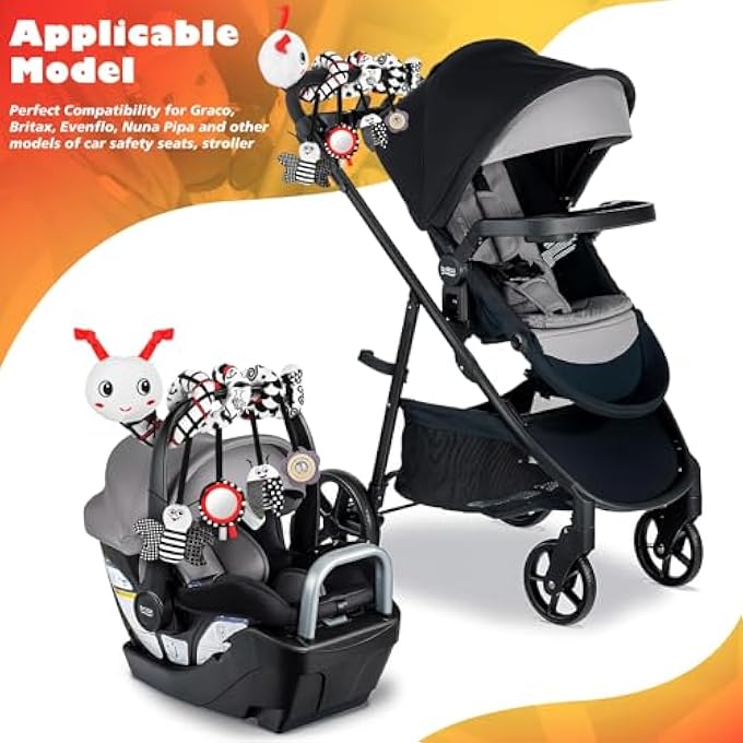 CAR SEAT TOYS FOR BABIES, 0-6 MONTHS STROLLER ACTIVITY BLACK WHITE BABY SPIRAL PLUSH TOYS NEWBORN HIGH CONTRAST SENSORY CARSEAT TOYS WITH 4 PENDANTS HANGING BOYS GIRLS GIFT - Image 5