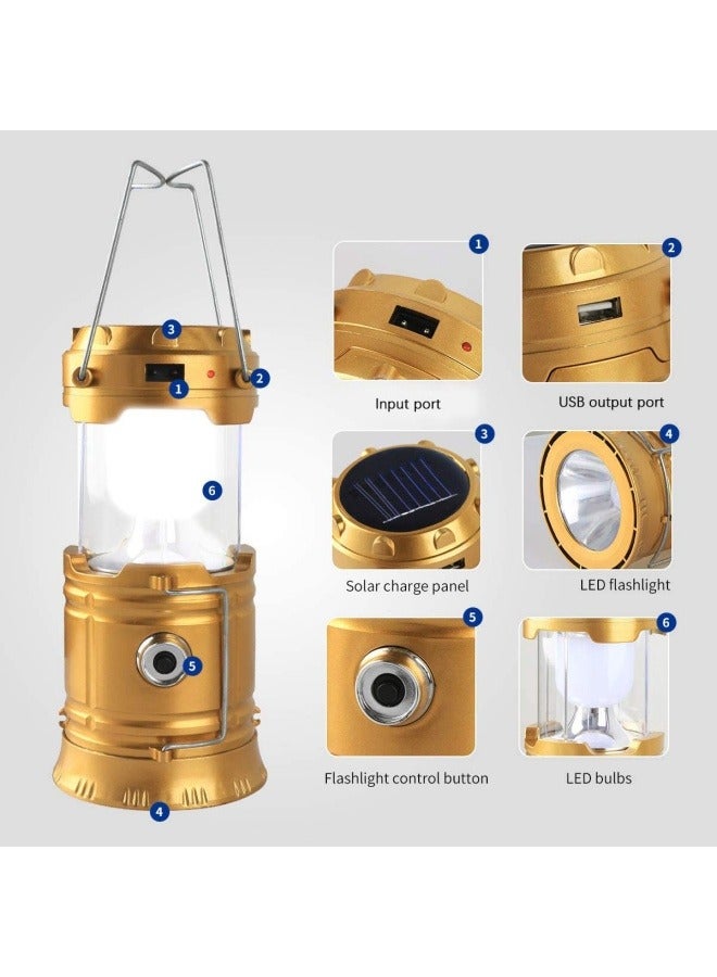 LED Camping Lantern, Solar and Rechargeable Flashlight, Portable Waterproof Survival Light, Collapsible Emergency Light for Home Power Failure/Camp/Hiking/Fishing - Image 4