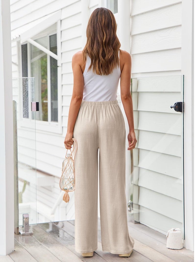 LILLUSORY Linen Wide Leg Pants Womens Palazzo Flowy Beach Vacation 2026 Summer Spring Fashion Outfits Clothes Clothing Trendy Skirts Cute Resort Wear Cruise High Waisted Boho Travel Trousers Pockets - Image 4