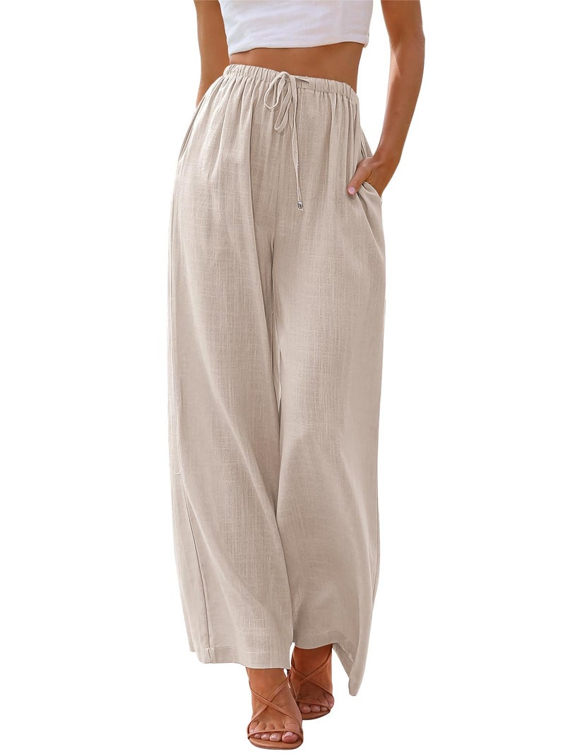 LILLUSORY Linen Wide Leg Pants Womens Palazzo Flowy Beach Vacation 2026 Summer Spring Fashion Outfits Clothes Clothing Trendy Skirts Cute Resort Wear Cruise High Waisted Boho Travel Trousers Pockets - Image 1
