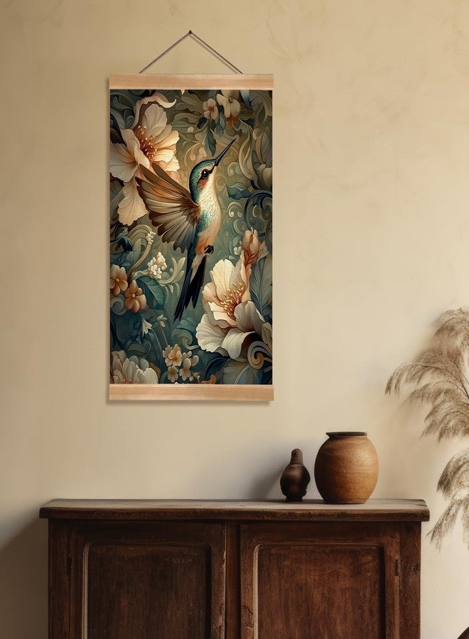 ZTGDA Vintage Hummingbird Wall Art - 12x16" Linen Canvas Hanging Poster with Wooden Frame, Elegant Botanical Floral Bird Print for Bedroom, Living Room or Nature-Inspired Home Decor (Colour-Hummingbird) - Image 4
