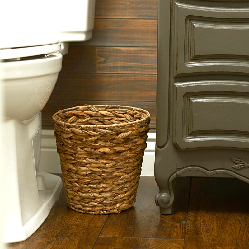 Household Essentials Wicker Waste Basket, Woven Leaf Basket with Wire Frame, Trash Bin or Storage Basket for Bedroom, Bathroom, Office and More - Image 3