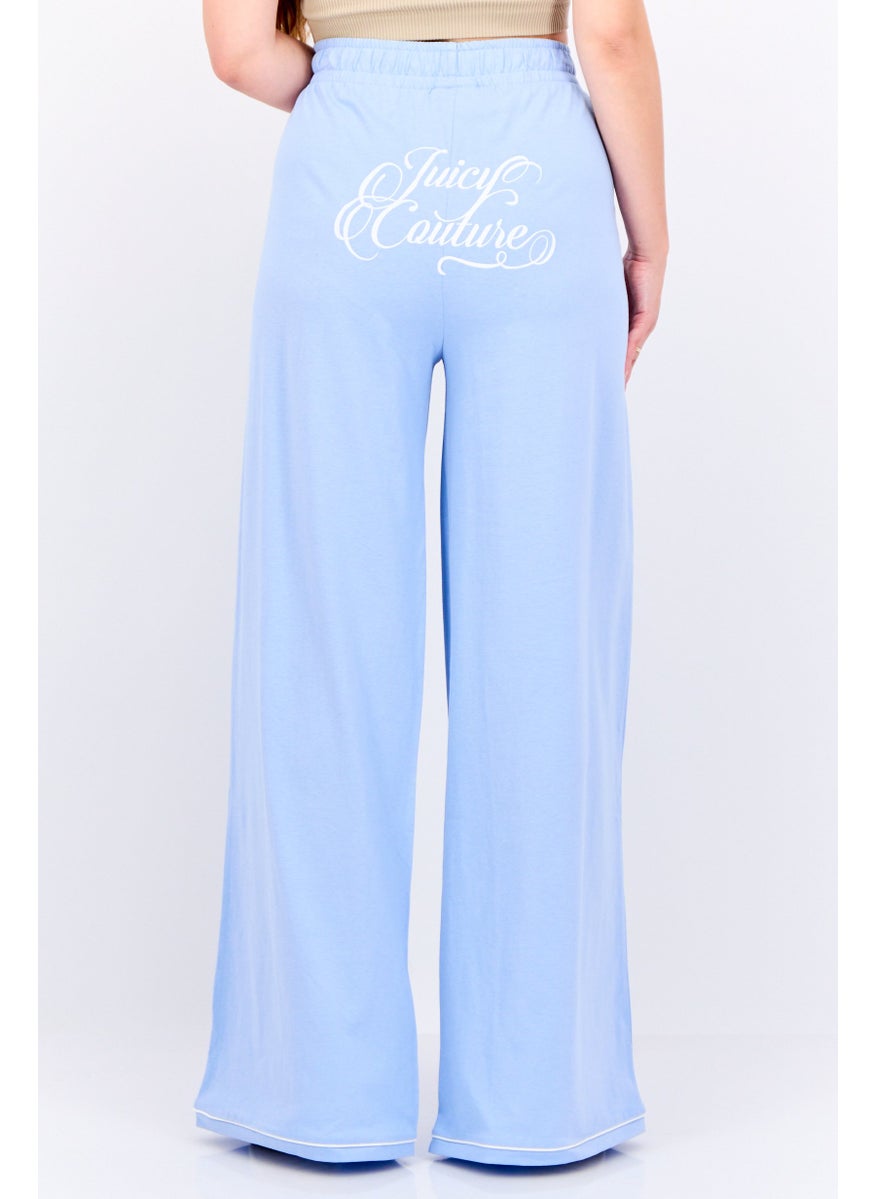 Juicy Couture Women Loose Fit Brand Logo Wide Leg Pants, Light Blue  - Image 3