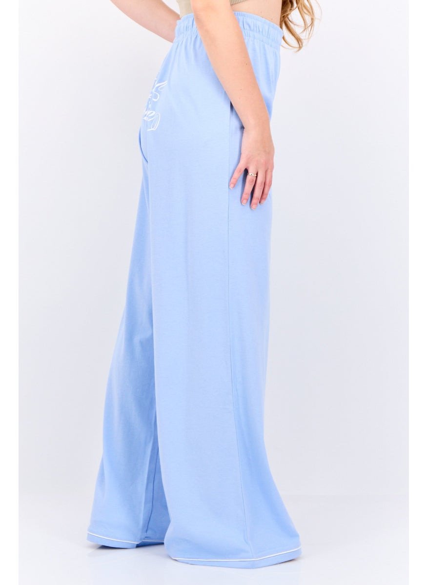 Juicy Couture Women Loose Fit Brand Logo Wide Leg Pants, Light Blue  - Image 2